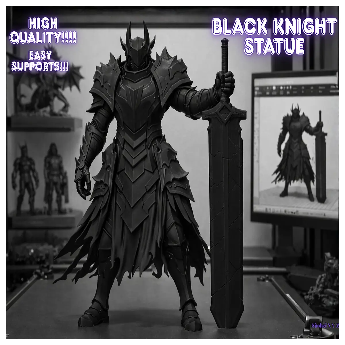 black knight statue resin garden decor medieval figure home office piece dark fantasy art collectible