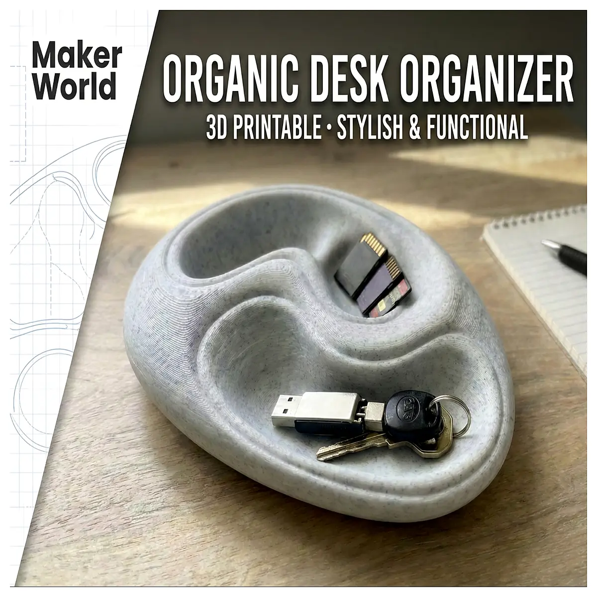 sleek minimalist desk organizer cable management station key holder sd card slot desktop accessory for office home tidy storage