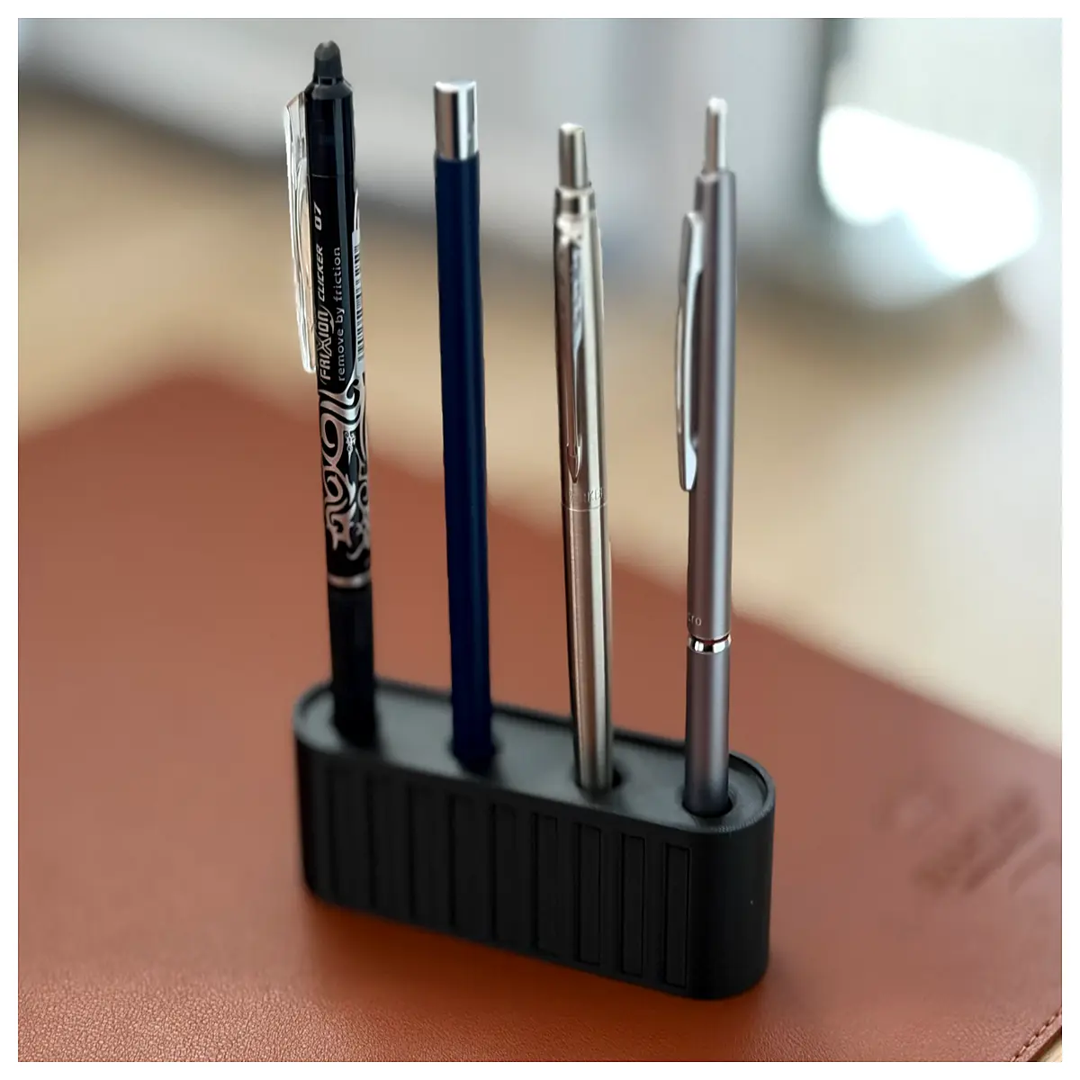 modern ribbed desk organizer 4 pen holder minimalist office supplies sleek metal pen cup contemporary stationery storage stylish desk accessories for