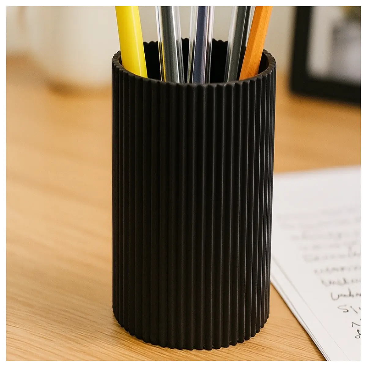 modern ribbed pen holder minimalist desk organizer aesthetic office supplies storage cute stationery container