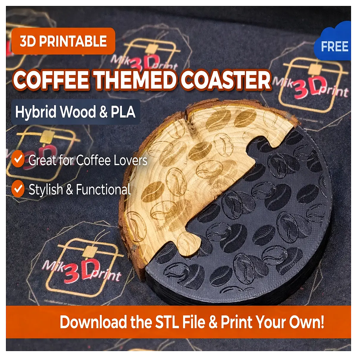 wooden coaster with coffee bean laser engraving pla biodegradable coffee cup mat rustic home decor kitchen accessory sustainable barista