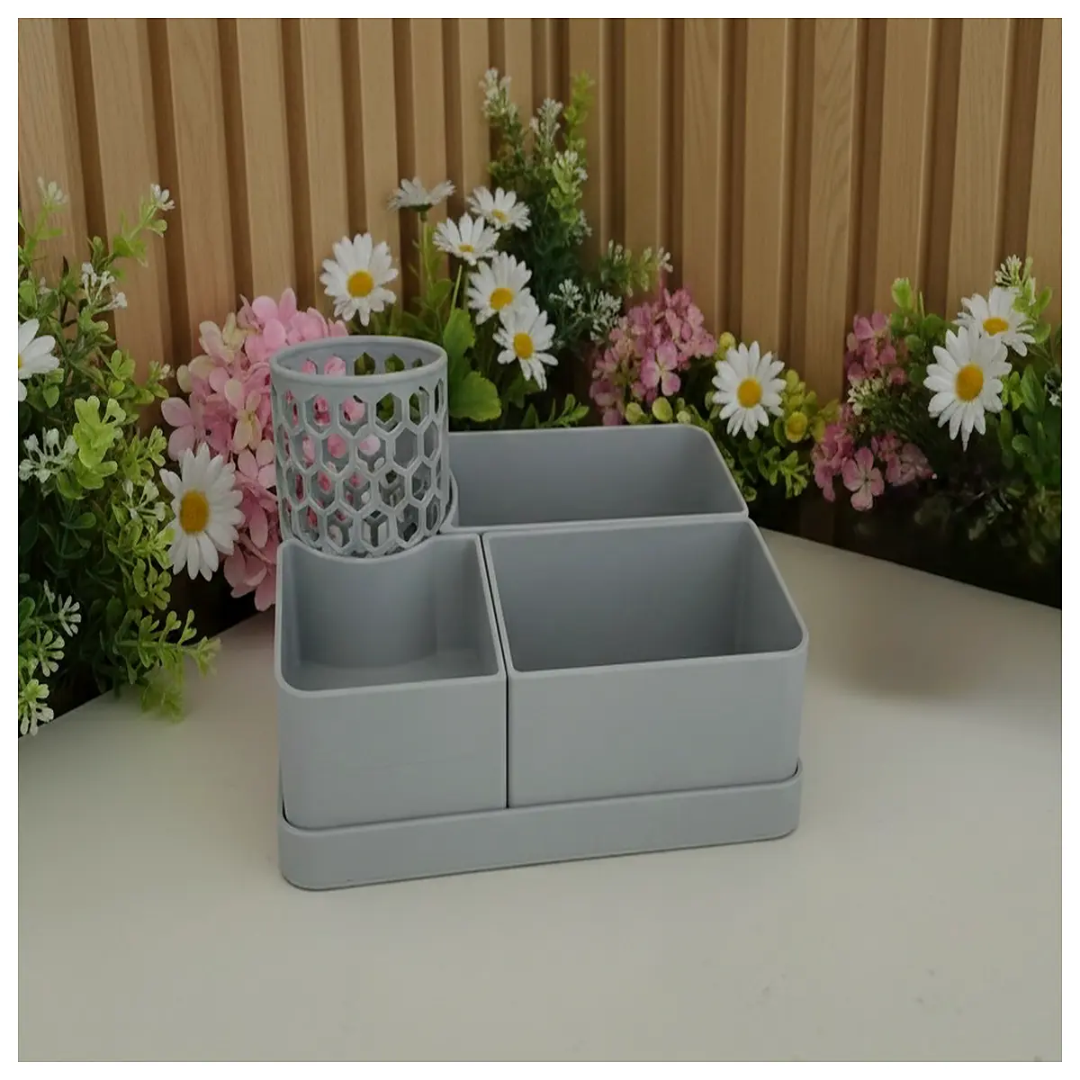 wooden pen holder desk organizer vintage stationery storage for home office