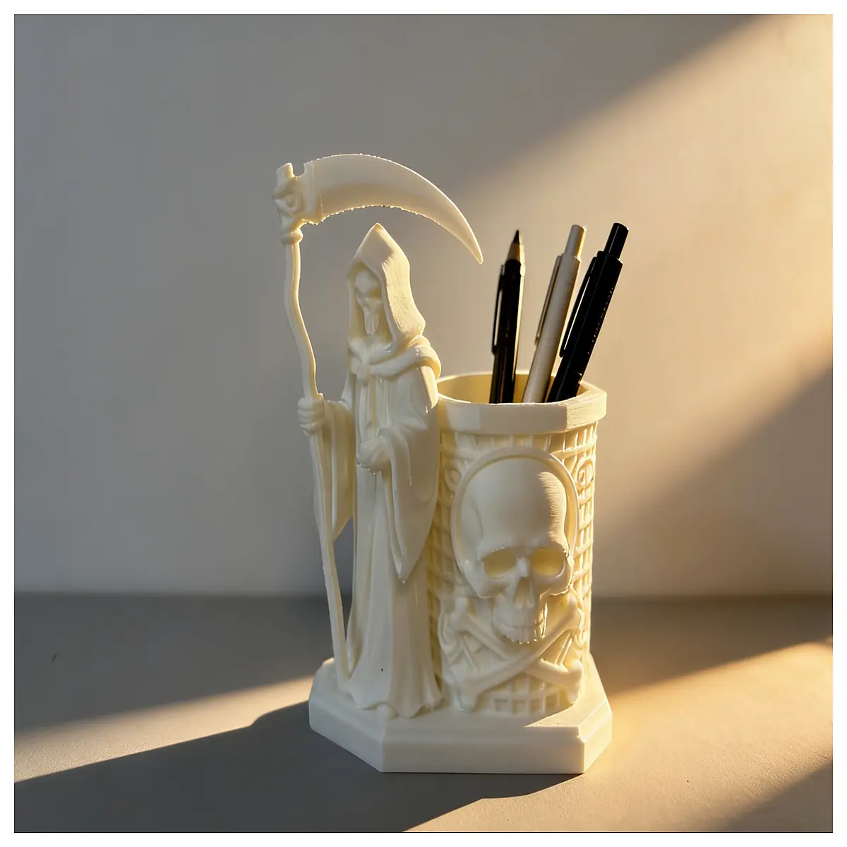 gothic pen holder desk organizer macabre aesthetic stationery cup dark academia office decor spooky writing supplies