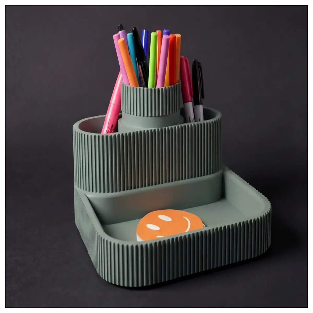 modern desk organizer with compartments for office supplies minimalist desktop storage box stylish workspace accessories pen holder and paper clip tra