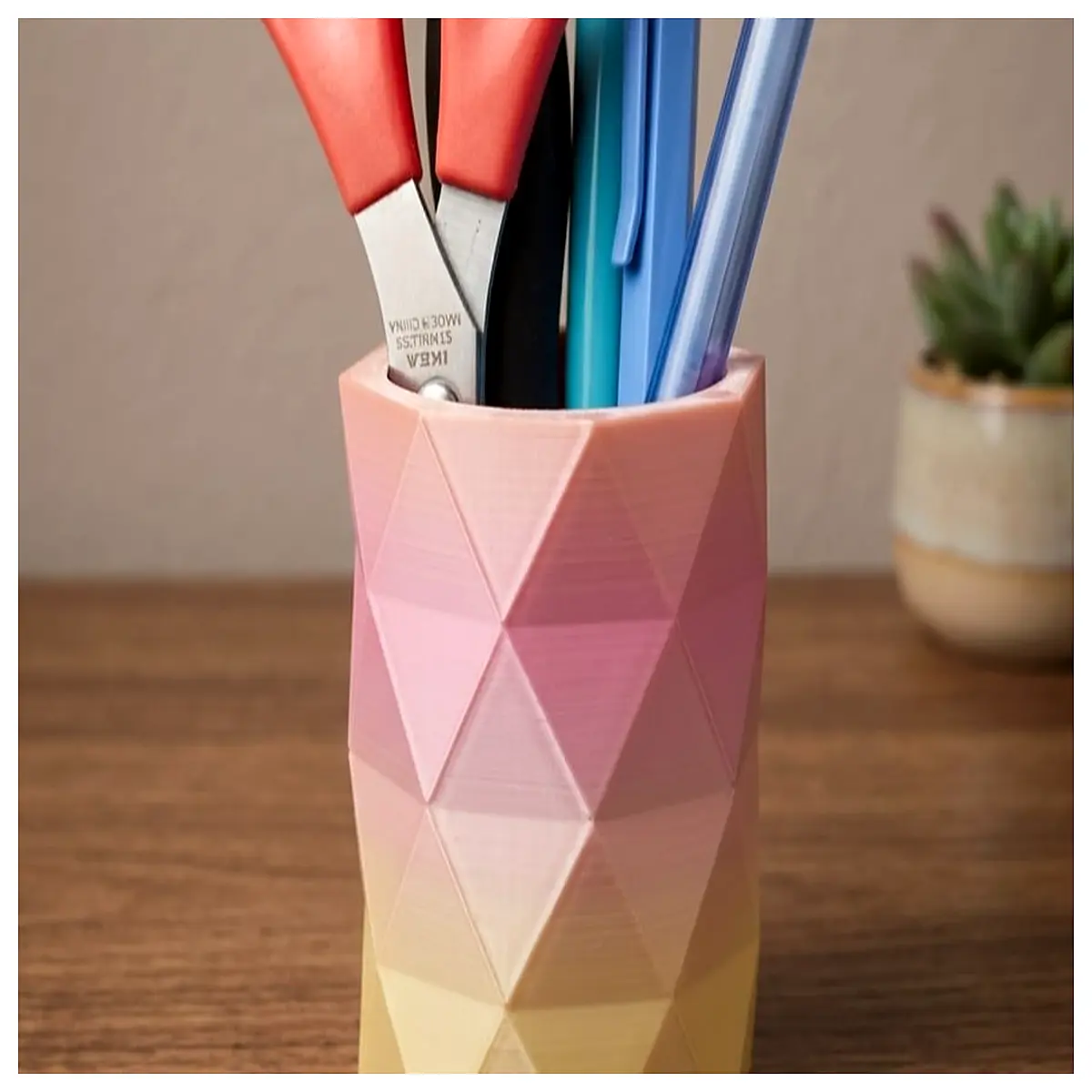 geometric gradient pen holder low poly desk organizer modern minimalist stationery container office decor