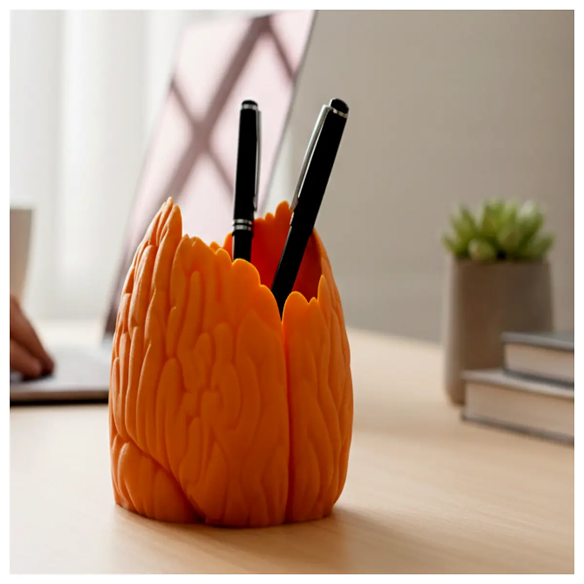 organic textured pen holder desk organizer natural wood grain stationery storage eco friendly office supplies
