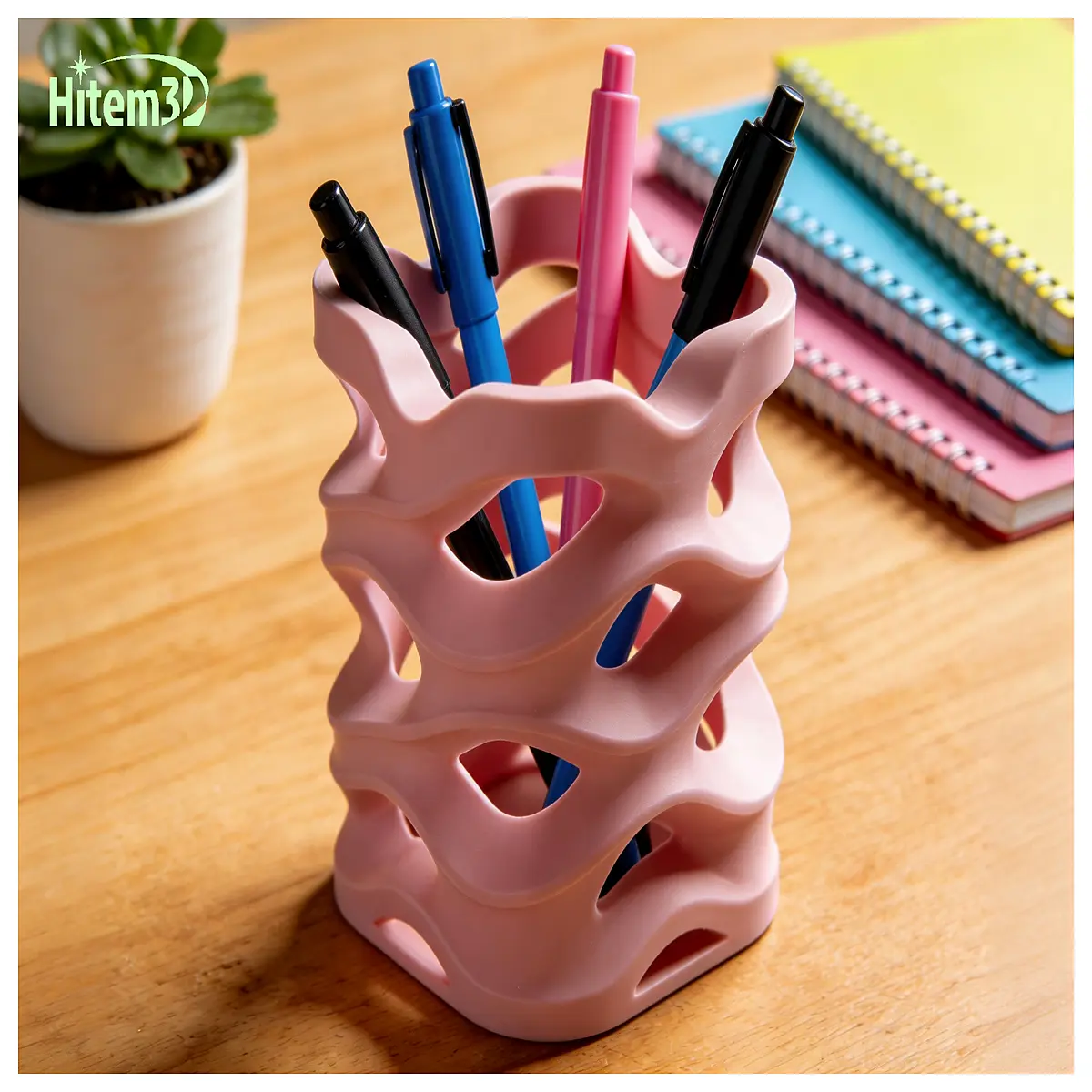 pink mesh pen holder wave design desk organizer stationery storage for office