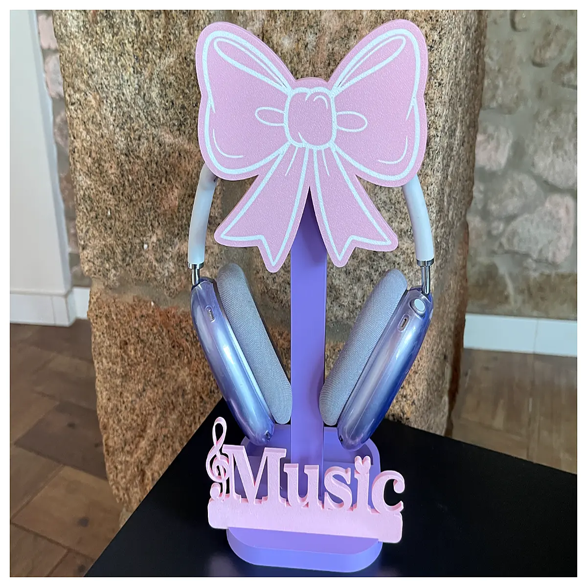 cute bowknot headphone organizer desk accessory for gaming setup aesthetic room decor wire holder