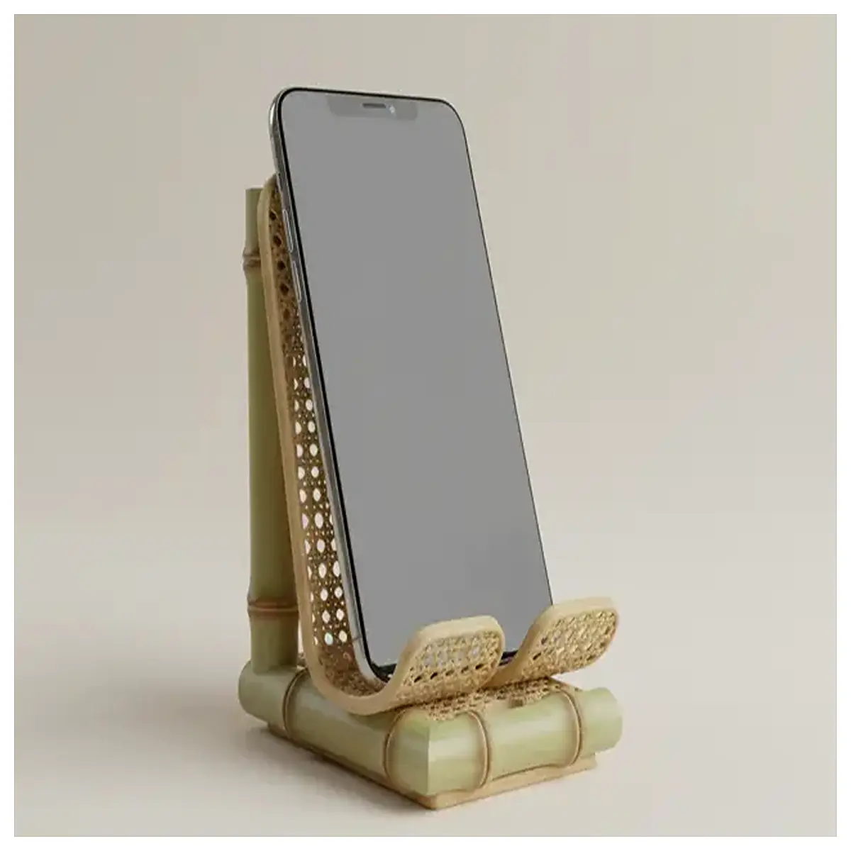rattan phone holder for desk woven organizer natural wood craft accessory aesthetic home office decor portable charging dock