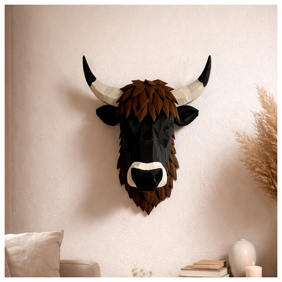 geometric bull head wall art metal sculpture modern minimalist home decor industrial loft accent piece abstract animal statue