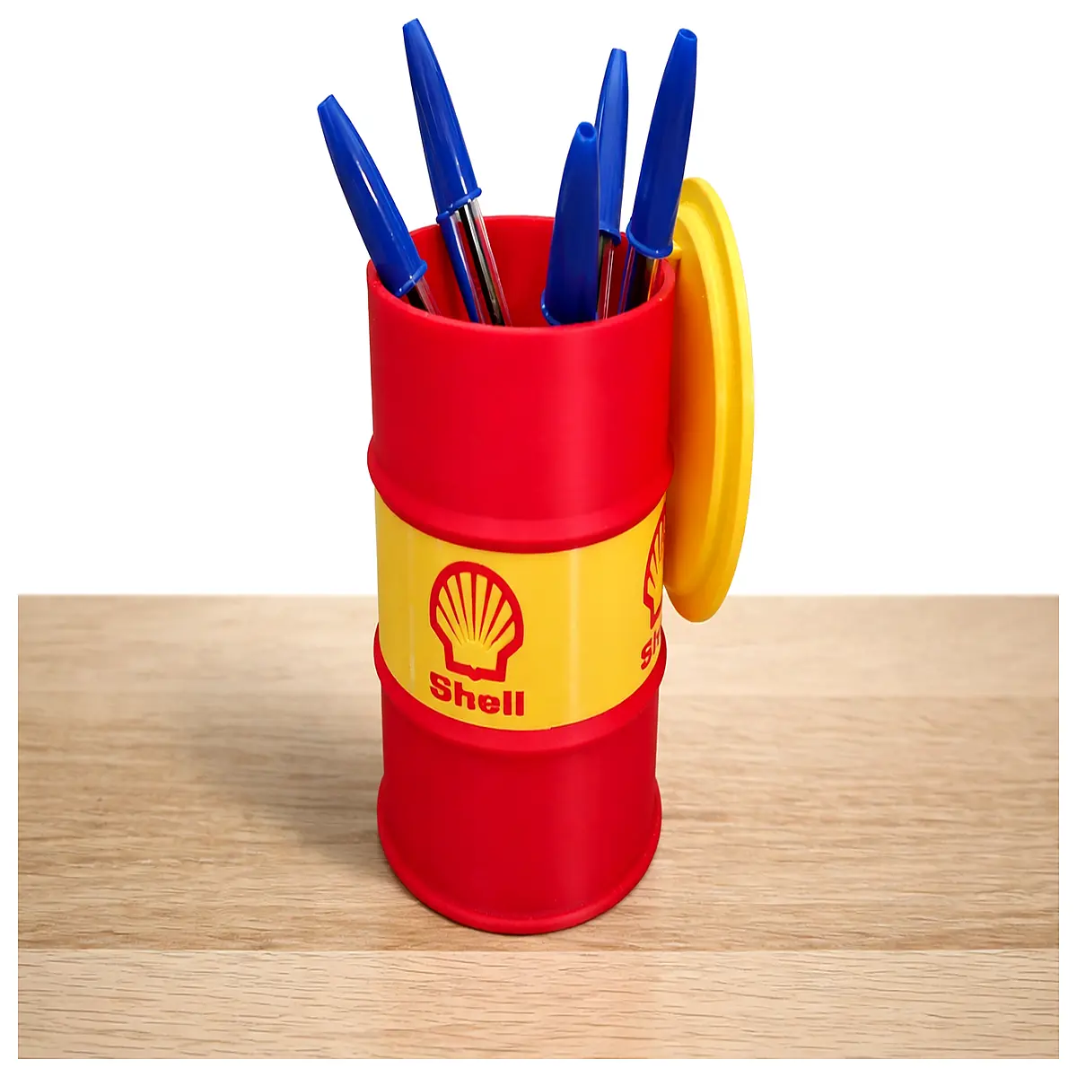 shell oil can desk organizer vintage industrial storage container for pens pencils office supplies desktop accessory