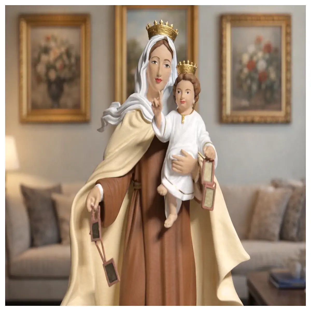 our lady of mount carmel statue holy card blessing medal religious gift catholic decor