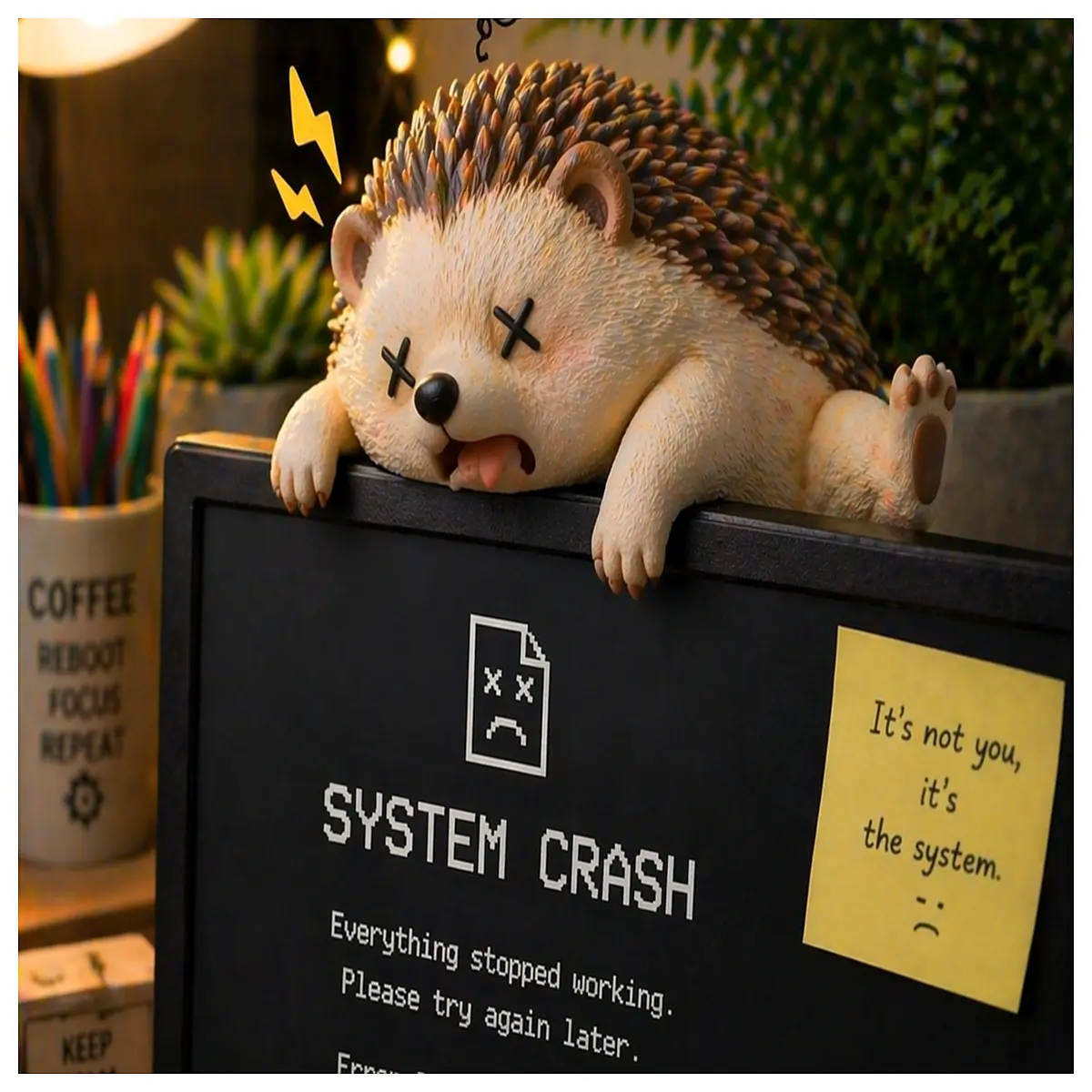 cute hedgehog monitor desk organizer for laptop cooling pad support holder cute animal decor for office workspace setup
