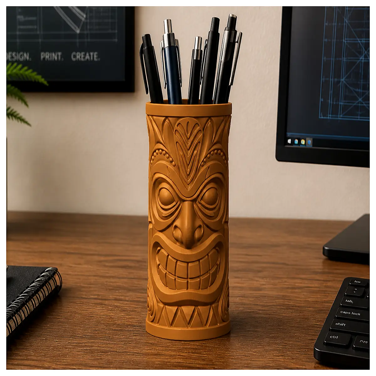 tiki head pen holder desk organizer funny office decor storage for pens pencils accessories