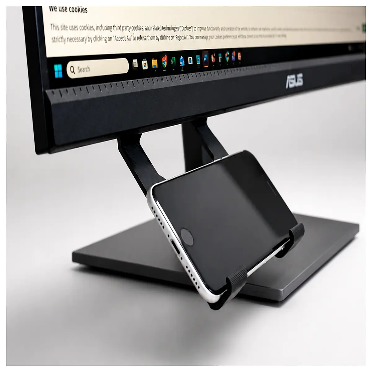 monitor mount phone holder desk accessory for laptop screen workspace organization cable management