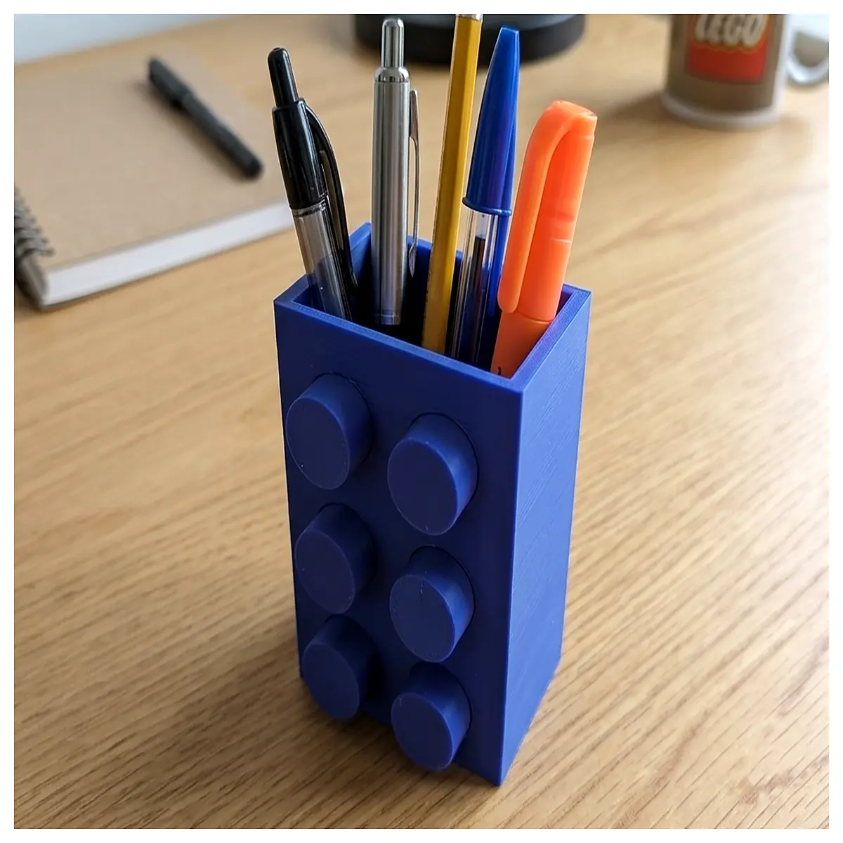 wooden block pencil holder with sticky tack mount desk organizer for office supplies modular storage container for pens and markers