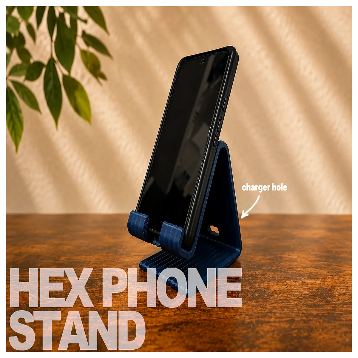 hexagonal phone with charging port cutout desktop holder for wireless charger compatible base sturdy metal grip for desk organization