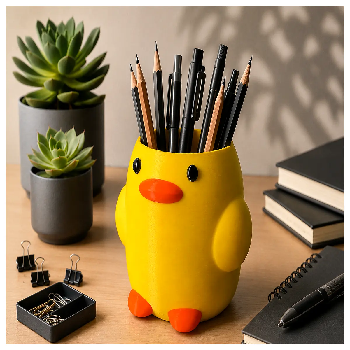 cute rubber duck desk organizer pen holder for kids office supplies cartoon stationery storage container