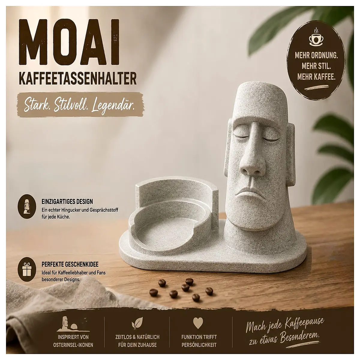 moai head cup holder for coffee mug desk organizer resin statue base home decor office