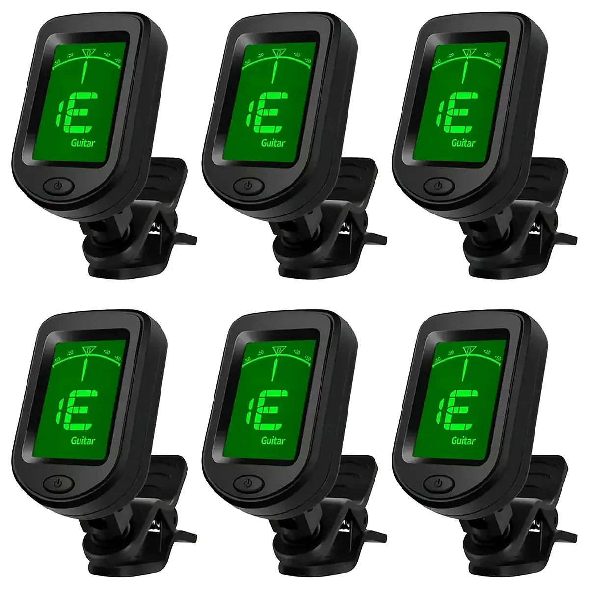 Pack of 6 Clip-On Tuners for Guitar, Bass, Violin