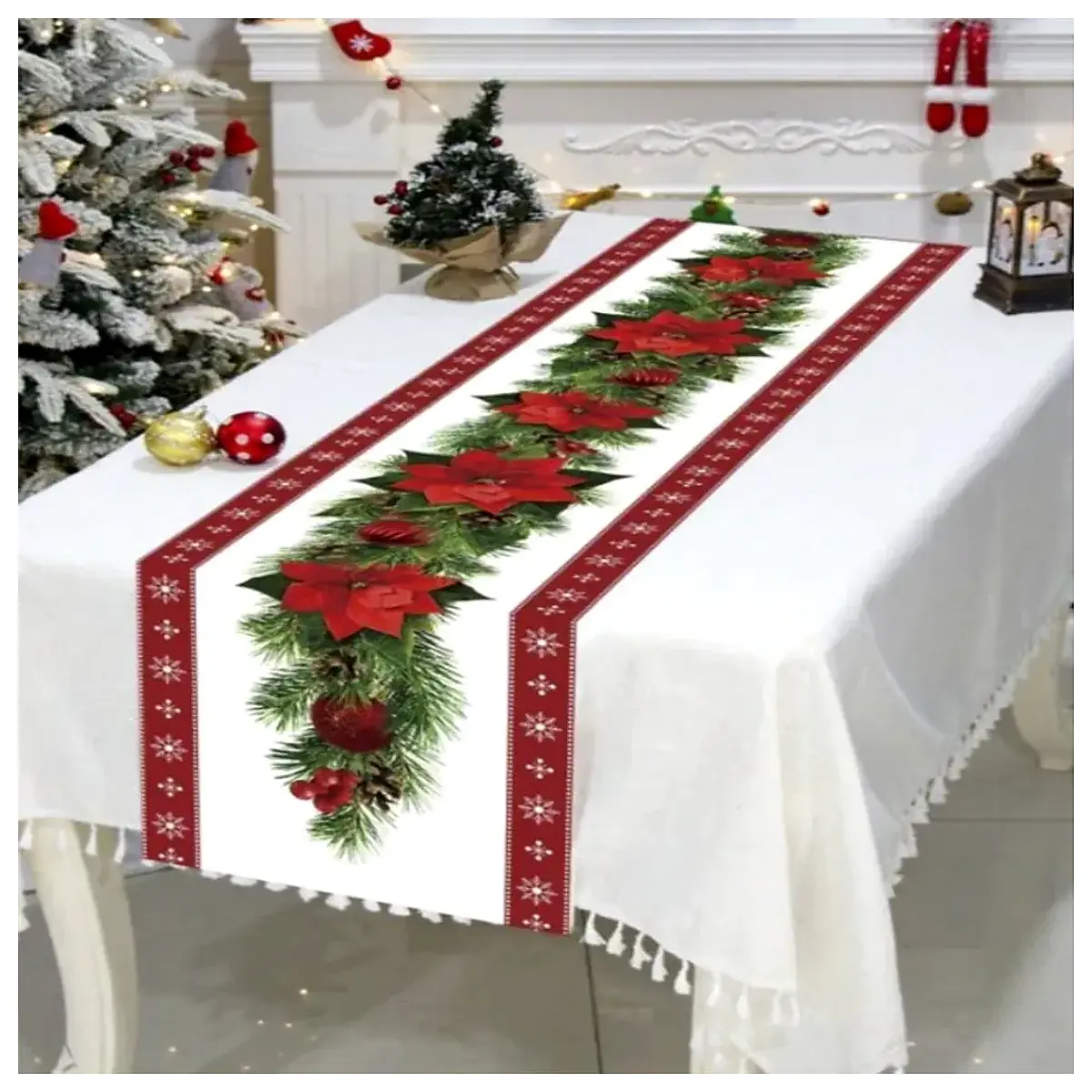 Table Runner with Cheerful Flower Print, 68 x 13 in