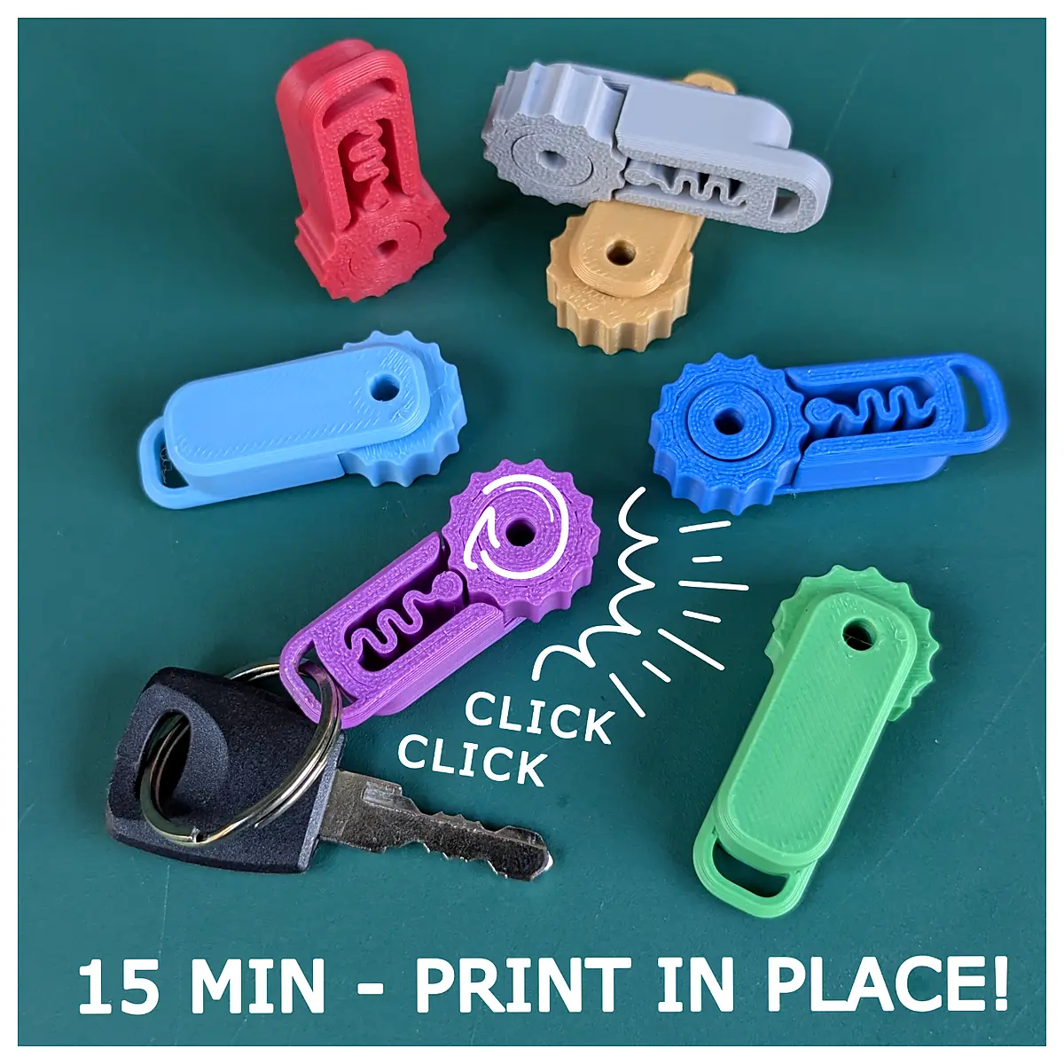 print in place fidget clicker keychain no supports easy assembly stress relief toy pocket gadget