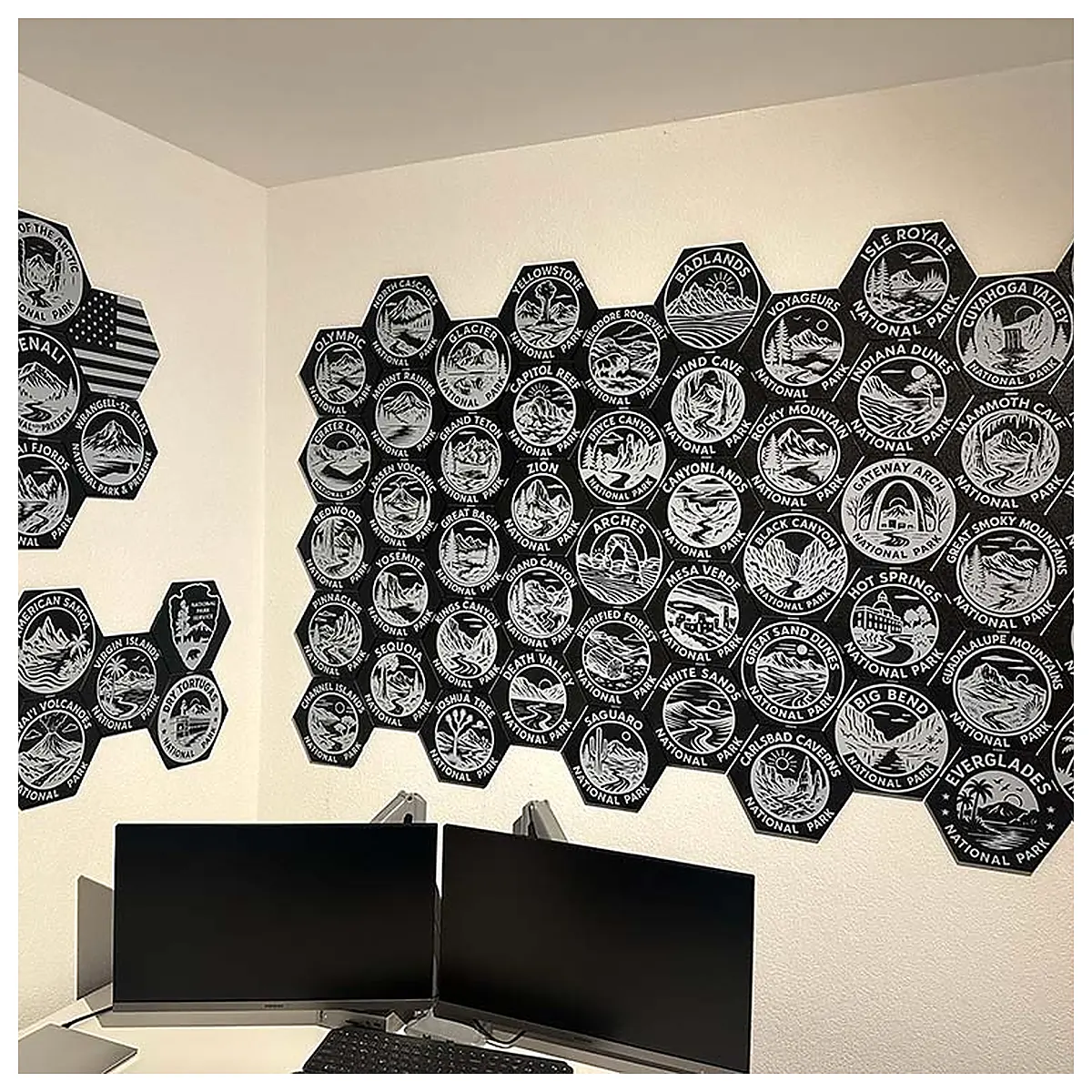 usa national parks wall art modular hexagon tile map decor rustic cabin living room home office decorative wall hanging