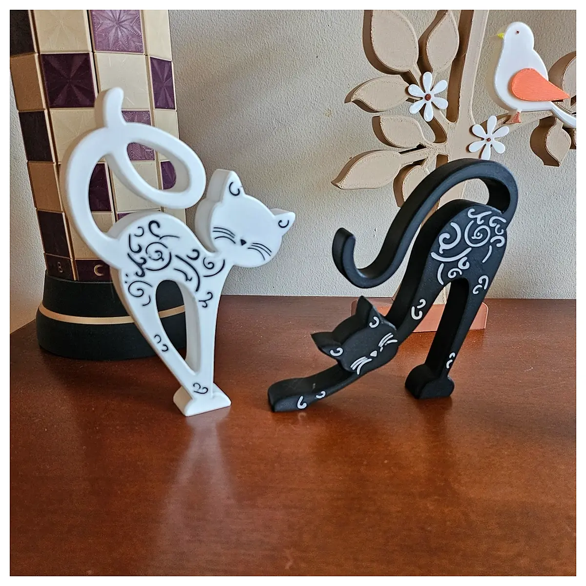 cute cat figurine home decor shelf accent modern animal statue living room office desk ornament gift for cat lovers