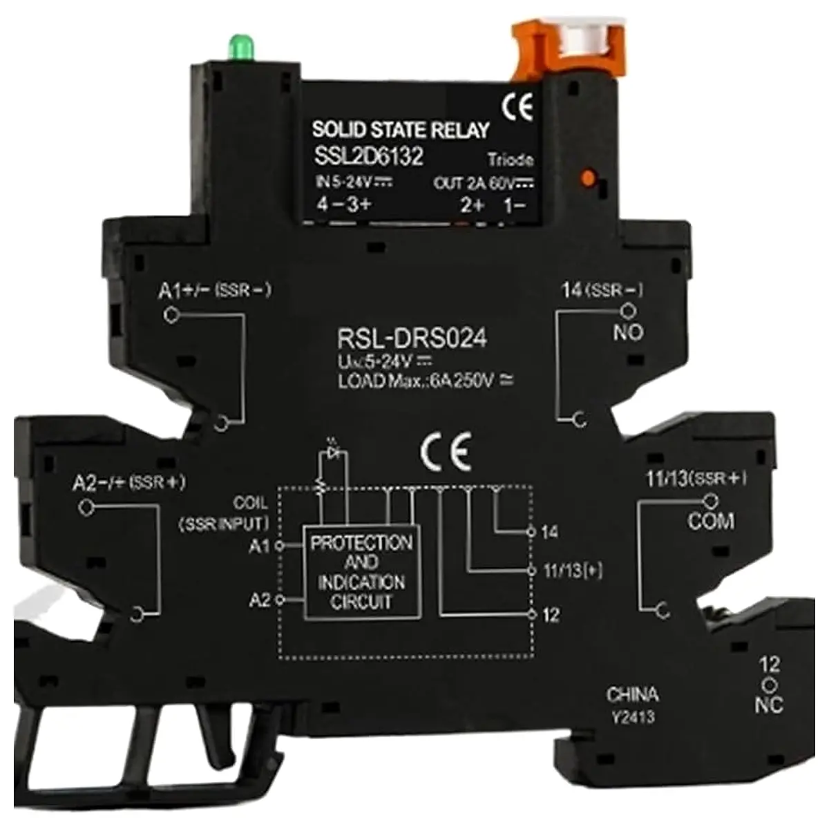1件超薄继电器 DIN导轨 SSR固态继电器 集成PCB 6A 2A DC控制 DC AC 5V 12V 24V 220V 安装电源 41 DC-AC 2A DRS 蓝色