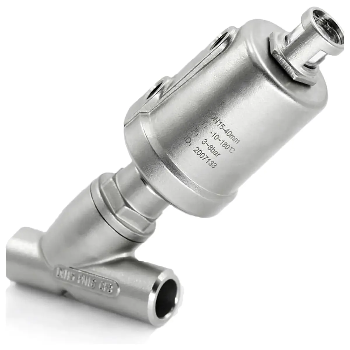DN32 2 2 Way Pneumatic Welding Angle Seat Valve Plastic Actuator and Stainless Steel Body