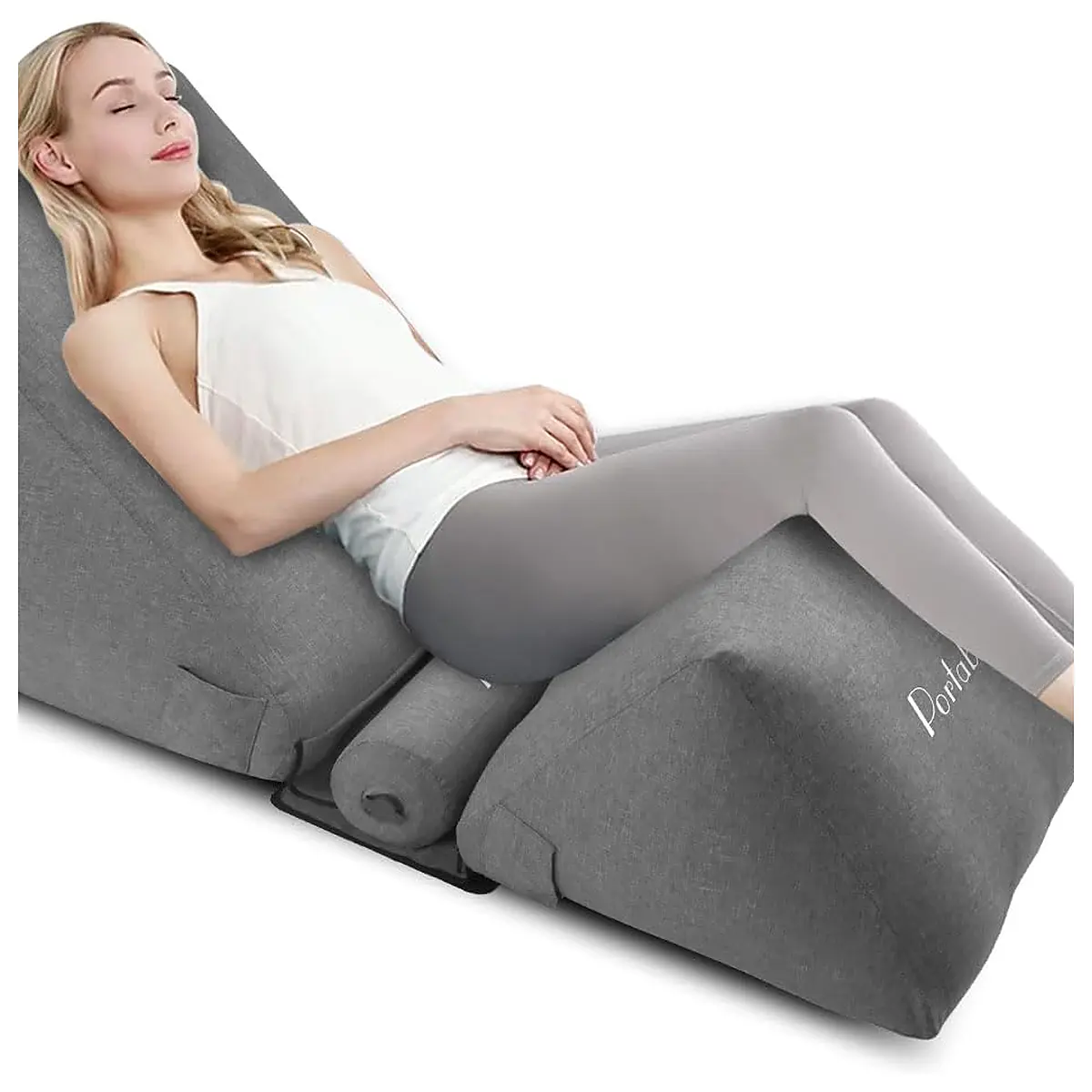 Adjustable Inflatable Wedge Pillow Set with Washable Cover, 2 Valve Types, 3 in 1 Back Support Cushion for Reading, Sleeping, Indoor Camping Travel, 400lb Capacity, 44.9 x 17.7 x 18.1
