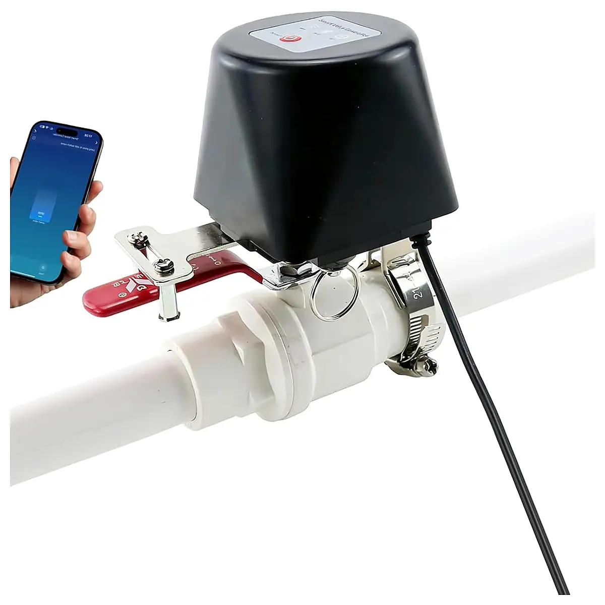 Smart Water Valve, Electric Smart Valve Actuator, WiFi Valve, Smart Life App Control, No Hub Required Black