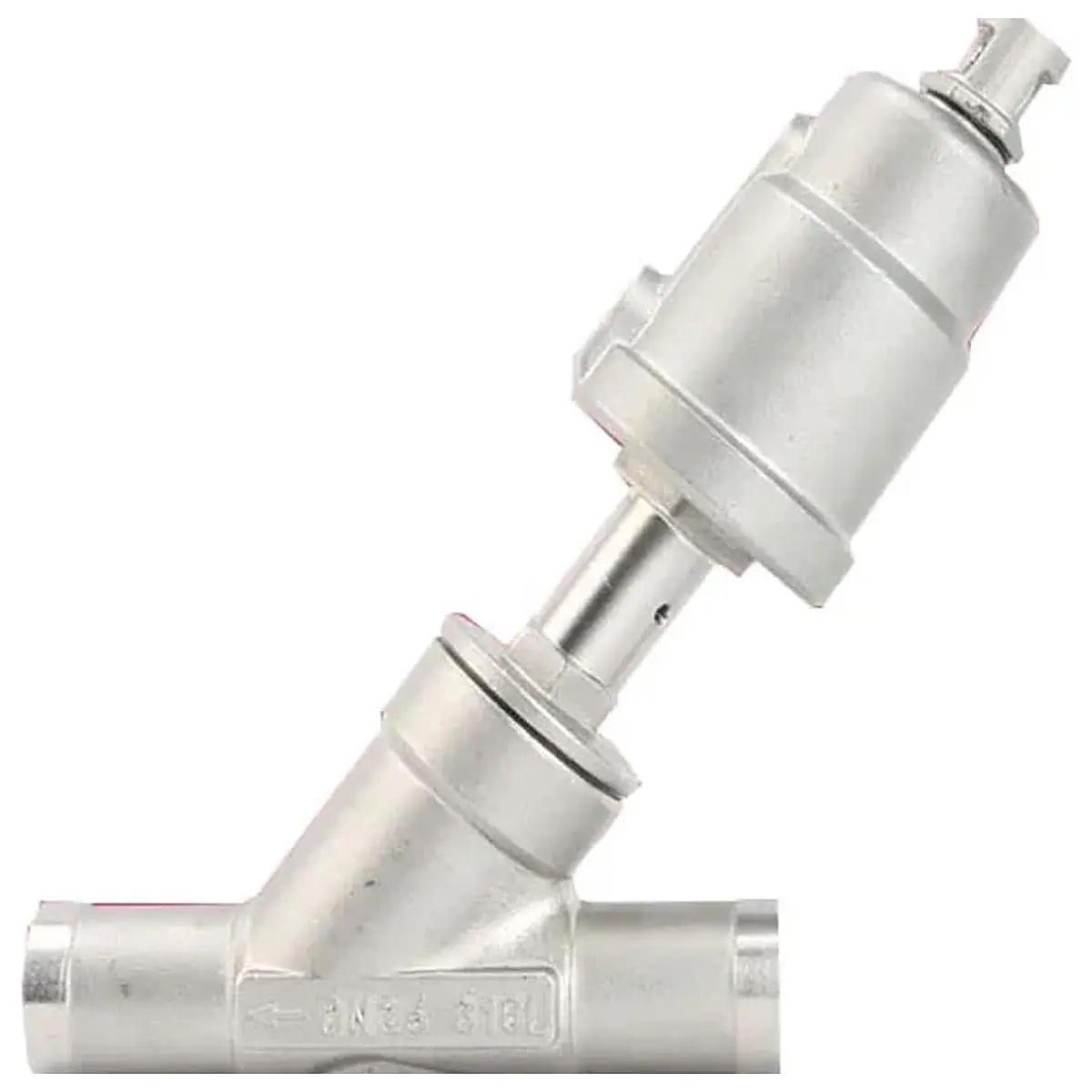 DN25 Stainless Steel Pneumatic Welding Angle Seat Valve with Actuator Normally Closed, Double Acting