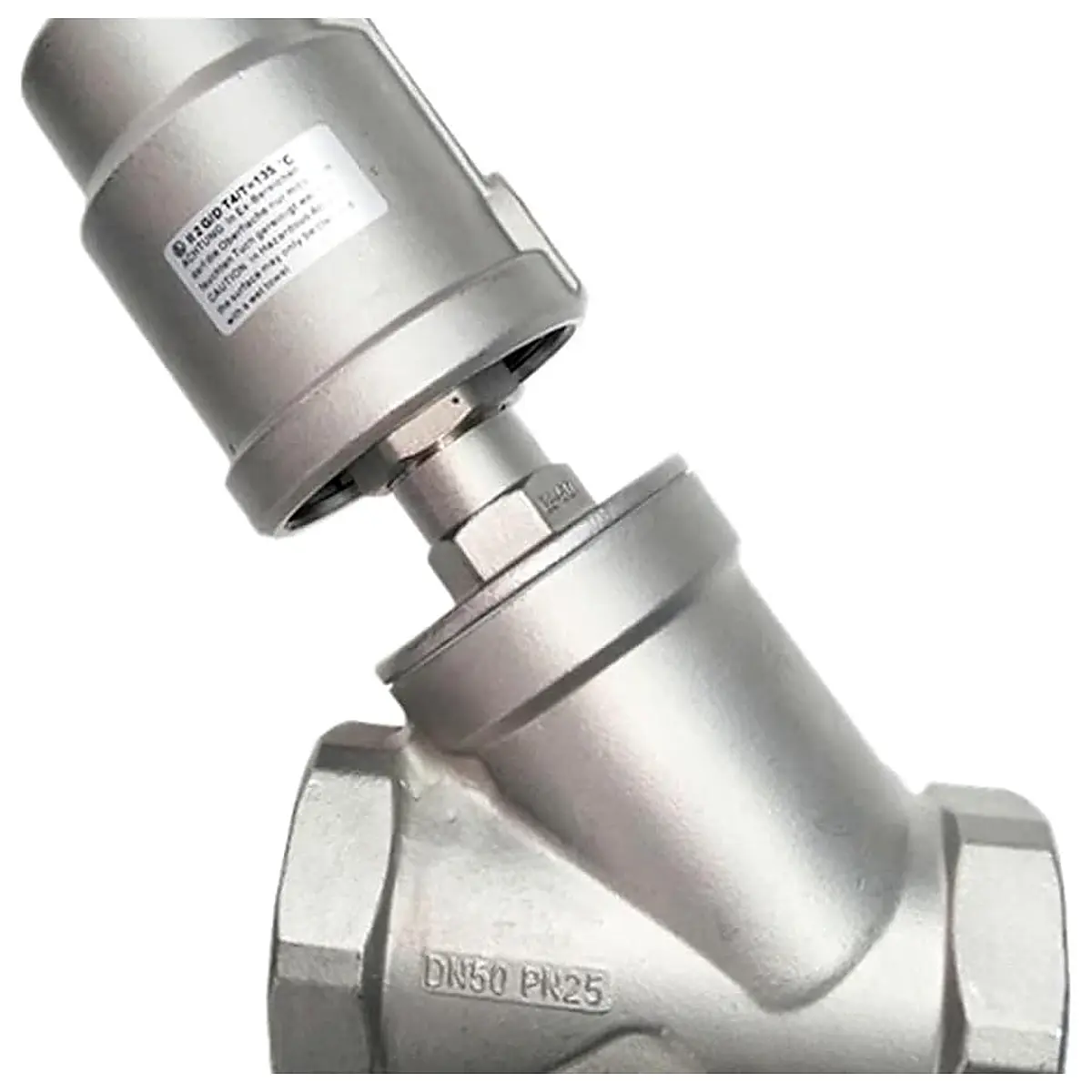 DN50 Stainless Steel Pneumatic Actuator Angle Seat Valve Normally Closed Seal Pneumatic Seat Valve