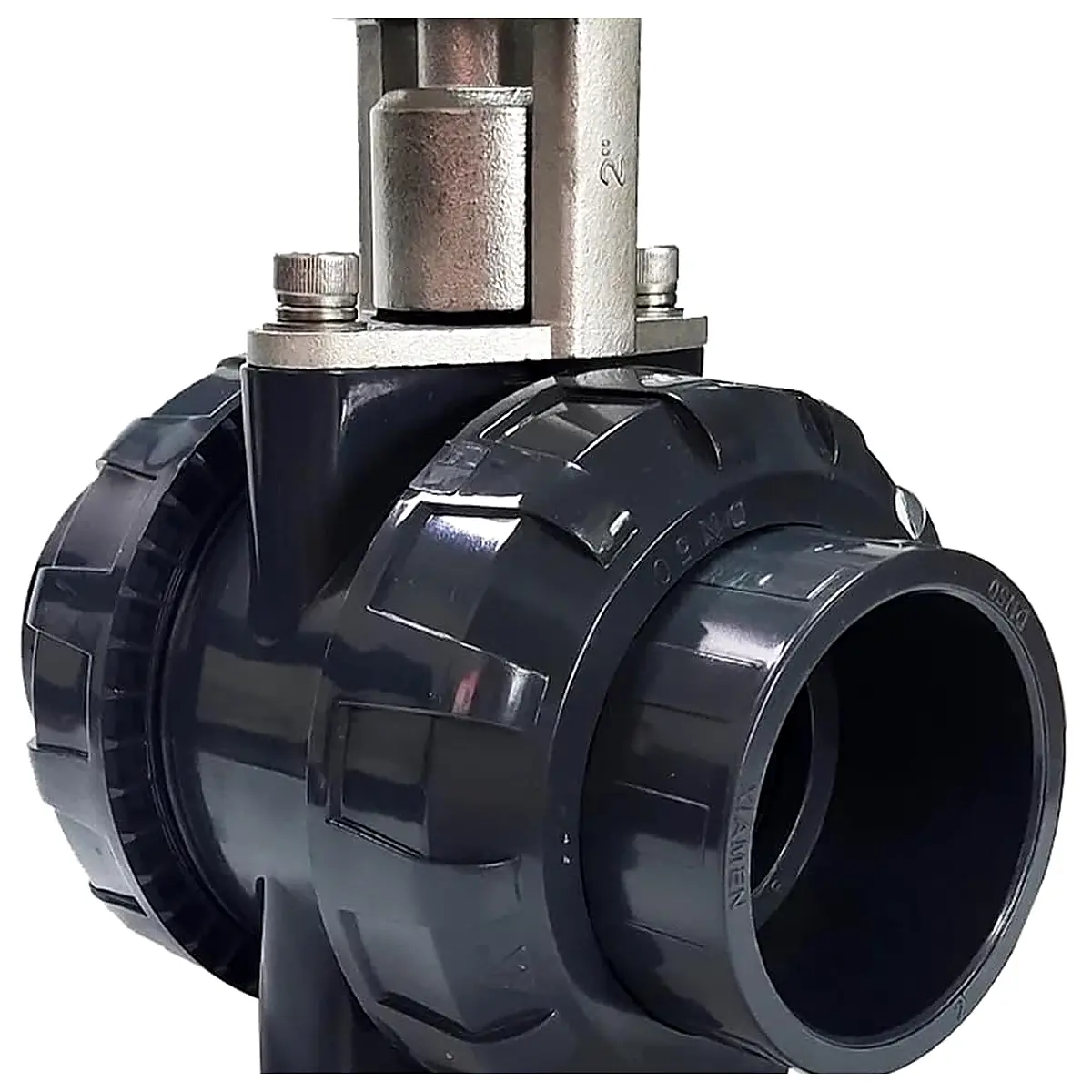 DN50 UPVC 2 Way Valve Body with Union End Glue Connection for Electric Actuator 2 PVC Glue End