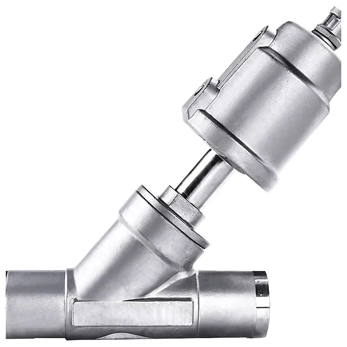 DN50 Stainless Steel Pneumatic Welding Angle Seat Valve Normally Closed Stainless Steel Actuator Closed Double Acting