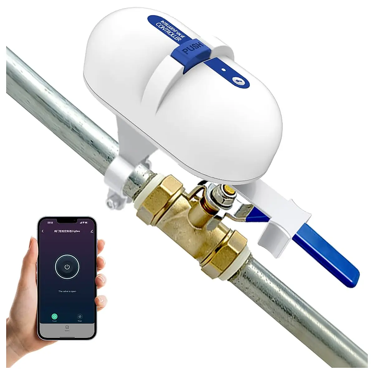 WiFi Smart Water Valve Controller, Remote Shutoff for 1 2 to 1 in Pipe