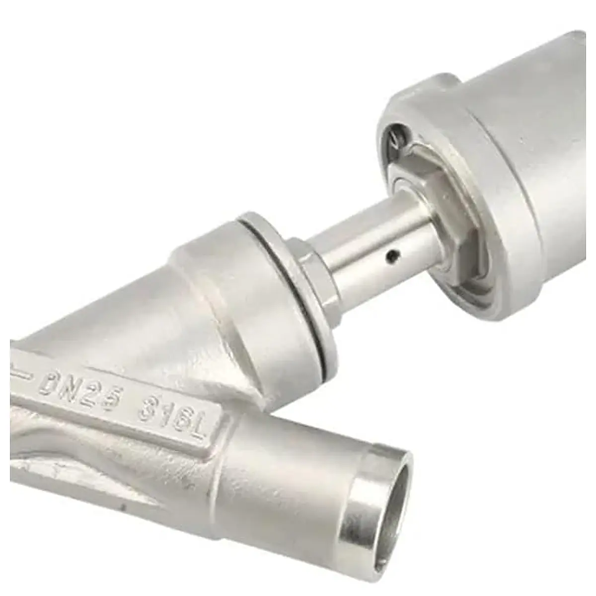 DN15 DN20 DN25 Stainless Steel Pneumatic Welding Angle Seat Valve Normally Closed Stainless Steel Actuator DN15, Closed Double Acting