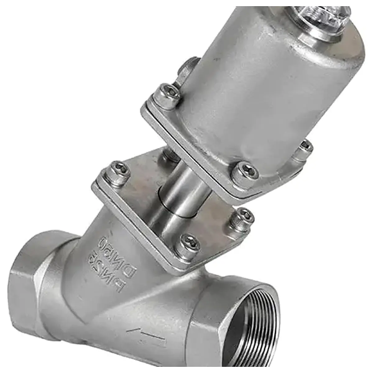 DN40 Stainless Steel Pneumatic Seat Valve Normally Closed Open Actuator Angle Valves 16bar for Steam Normally Closed, Double Acting