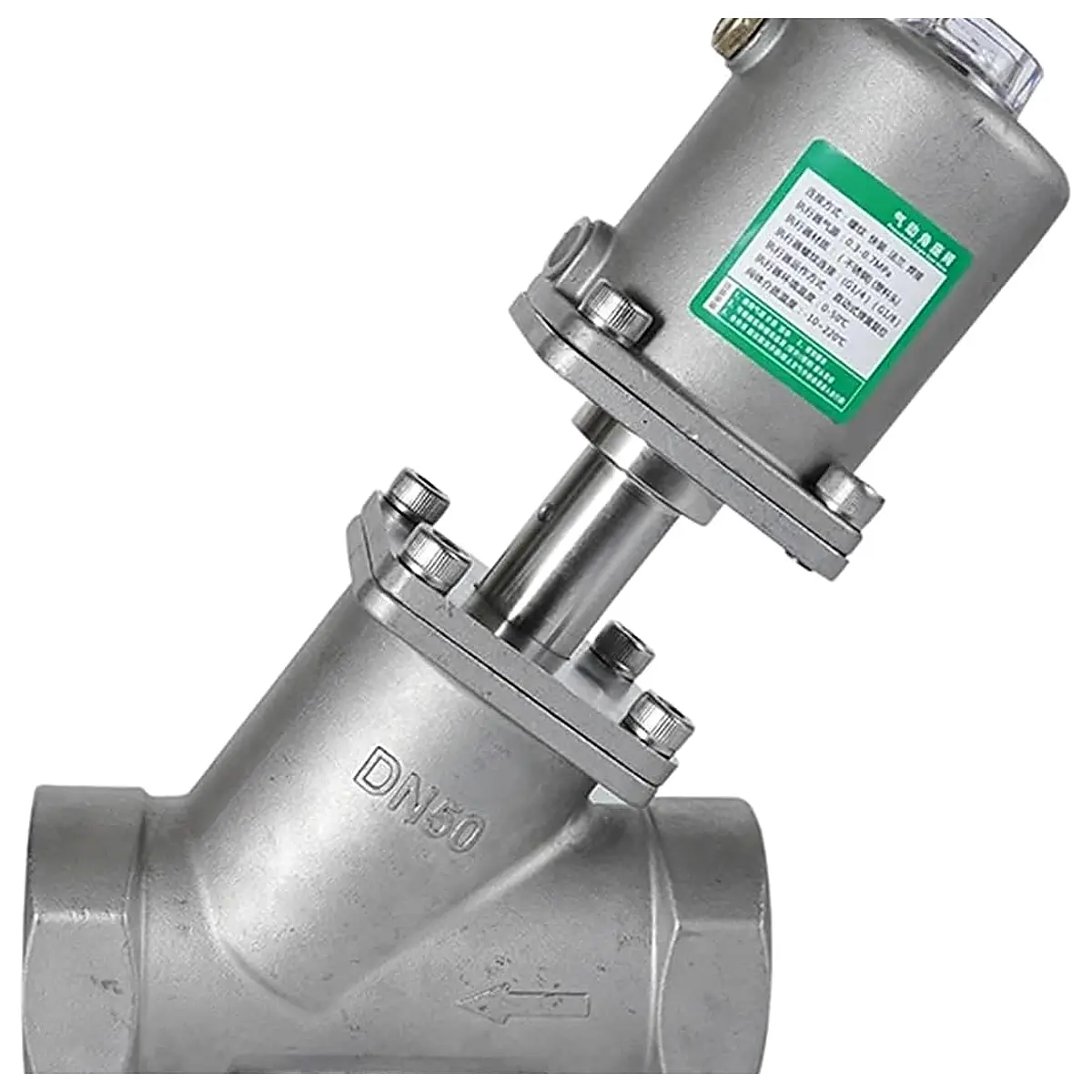 DN50 Stainless Steel Pneumatic Seat Valve Normally Closed Open Actuator Angle Valves 16bar Normally Open, Single Acting
